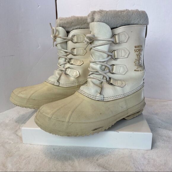 Sorel Manitou Made in Canada Vintage Caribou Winter White Boots Size 9 - Picture 1 of 15